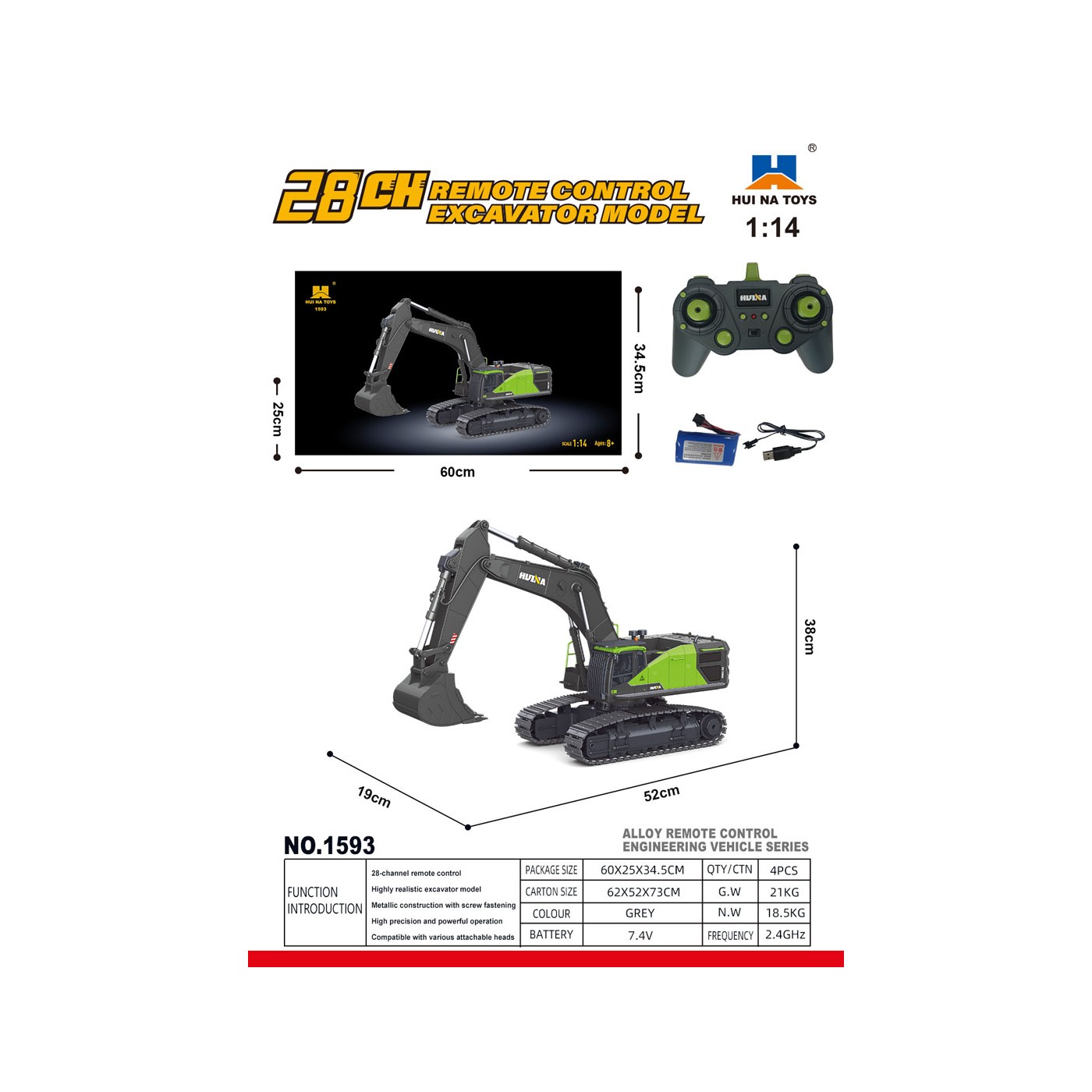 R/C bager zelený 1:14