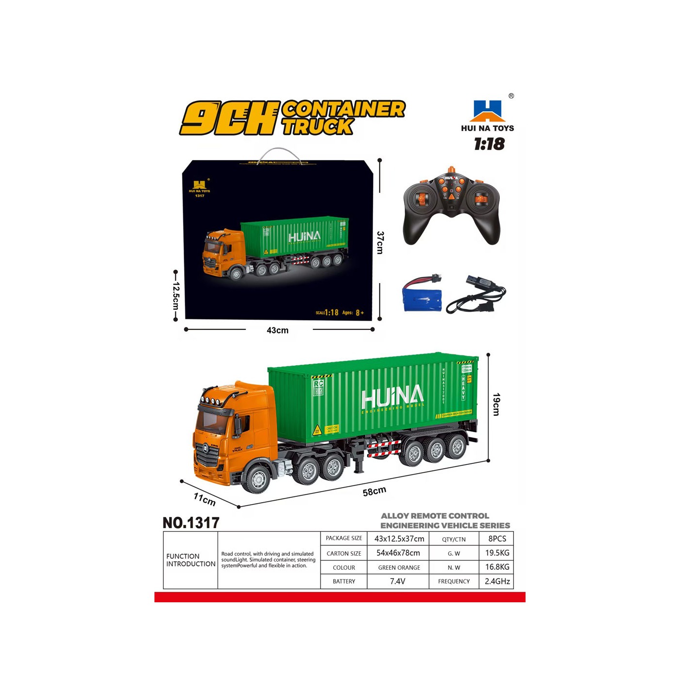 R/C nákladné auto + kontajner zelené 1:18