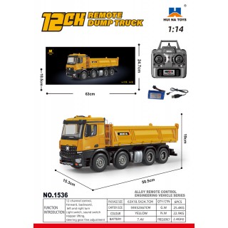 Žltý RC sklápač 1:14