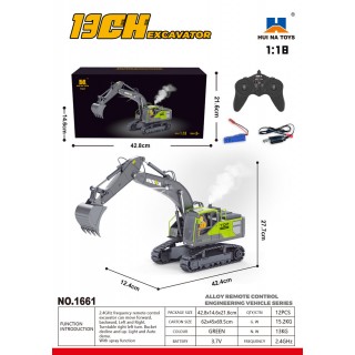 R/C bager zelený/sivý s funkciou dymu 1:18