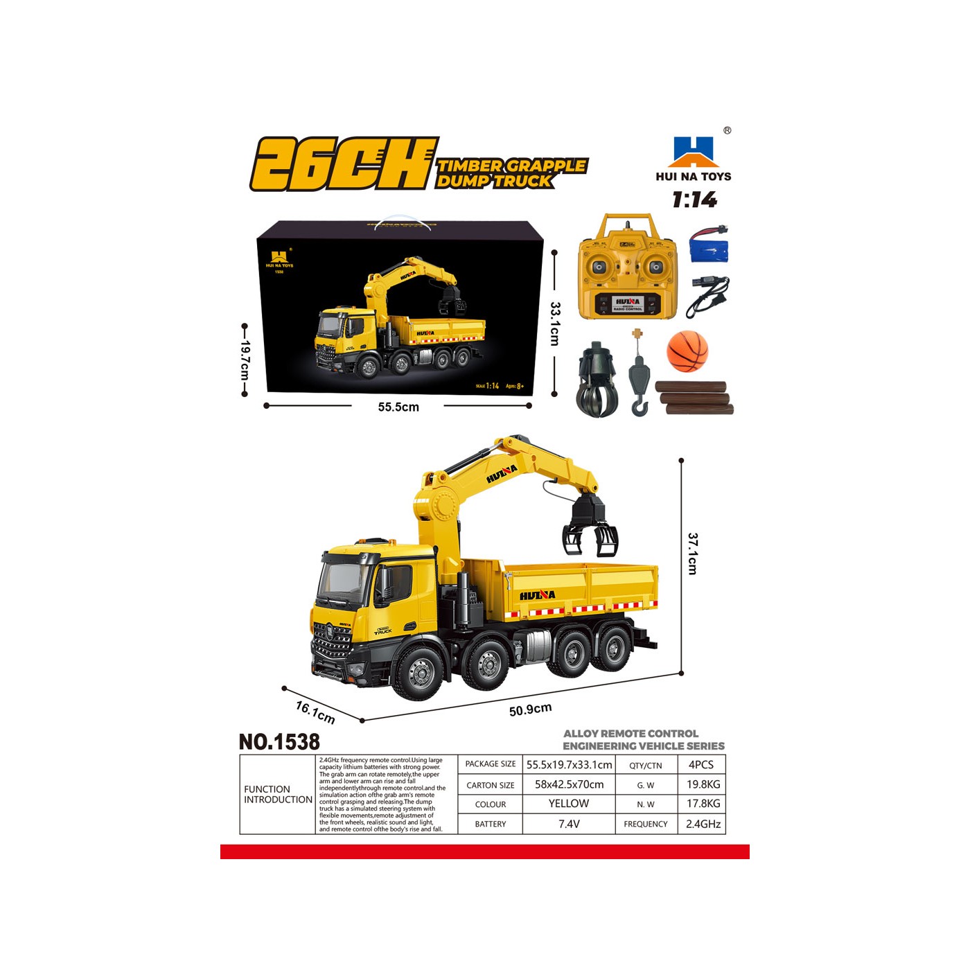 R/C Truck s HDS žltým 1:14 + príslušenstvo