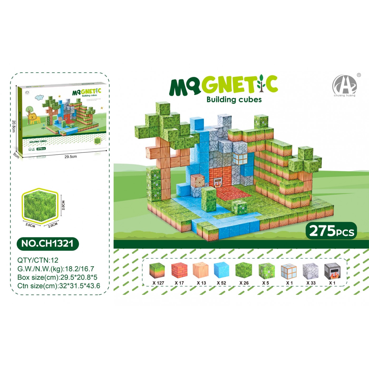 Sada magnetických kociek 275 ks.
