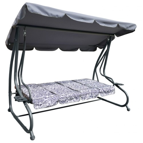 Veľká Záhradná hojdačka 4-os.Sivá + Textil + Strecha + Nastaviteľné sedadlo + 4 Vankúše