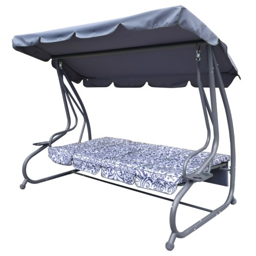 Veľká Záhradná hojdačka 4-os.Sivá + Textil + Strecha + Nastaviteľné sedadlo + 4 Vankúše