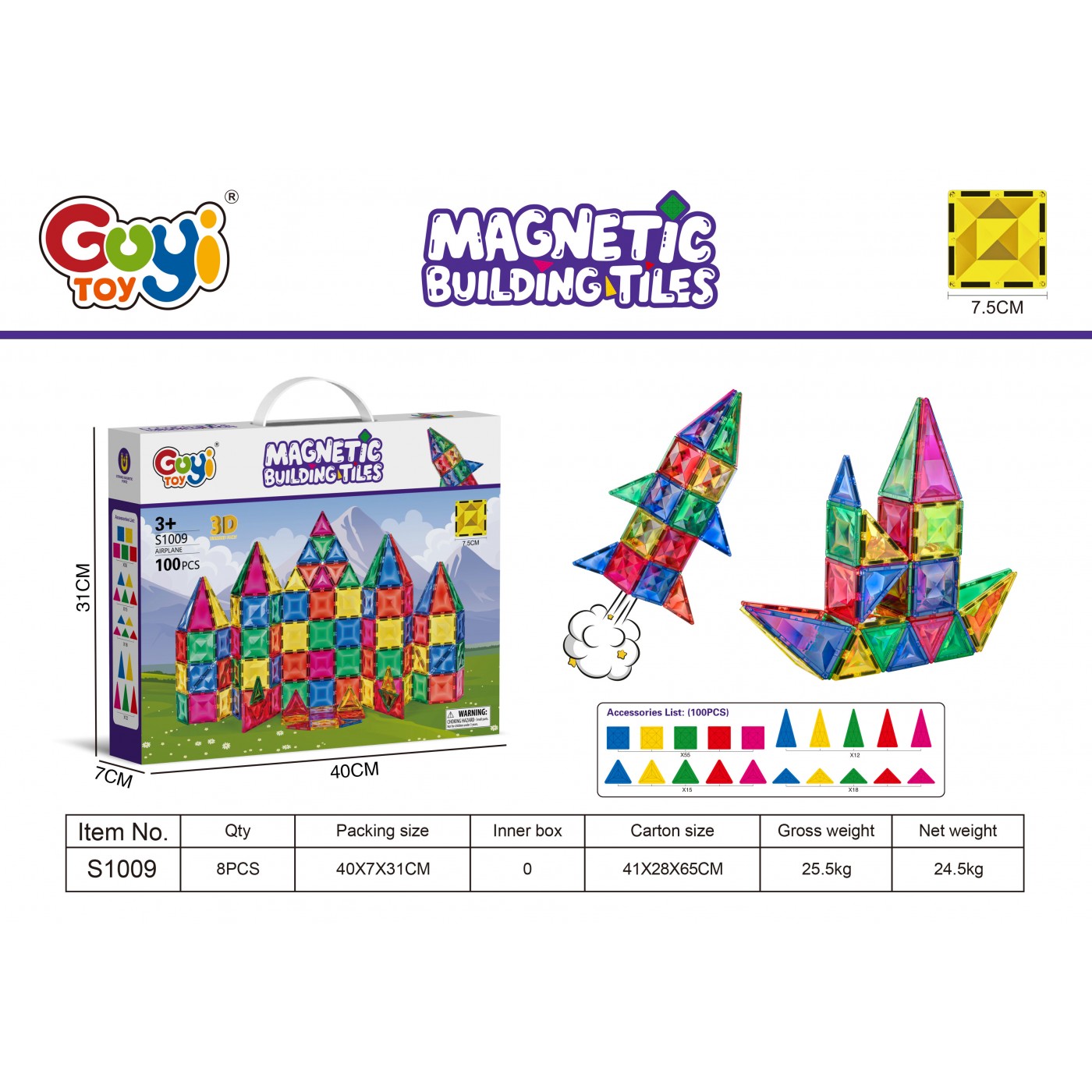 Sada magnetických blokov 100 ks.