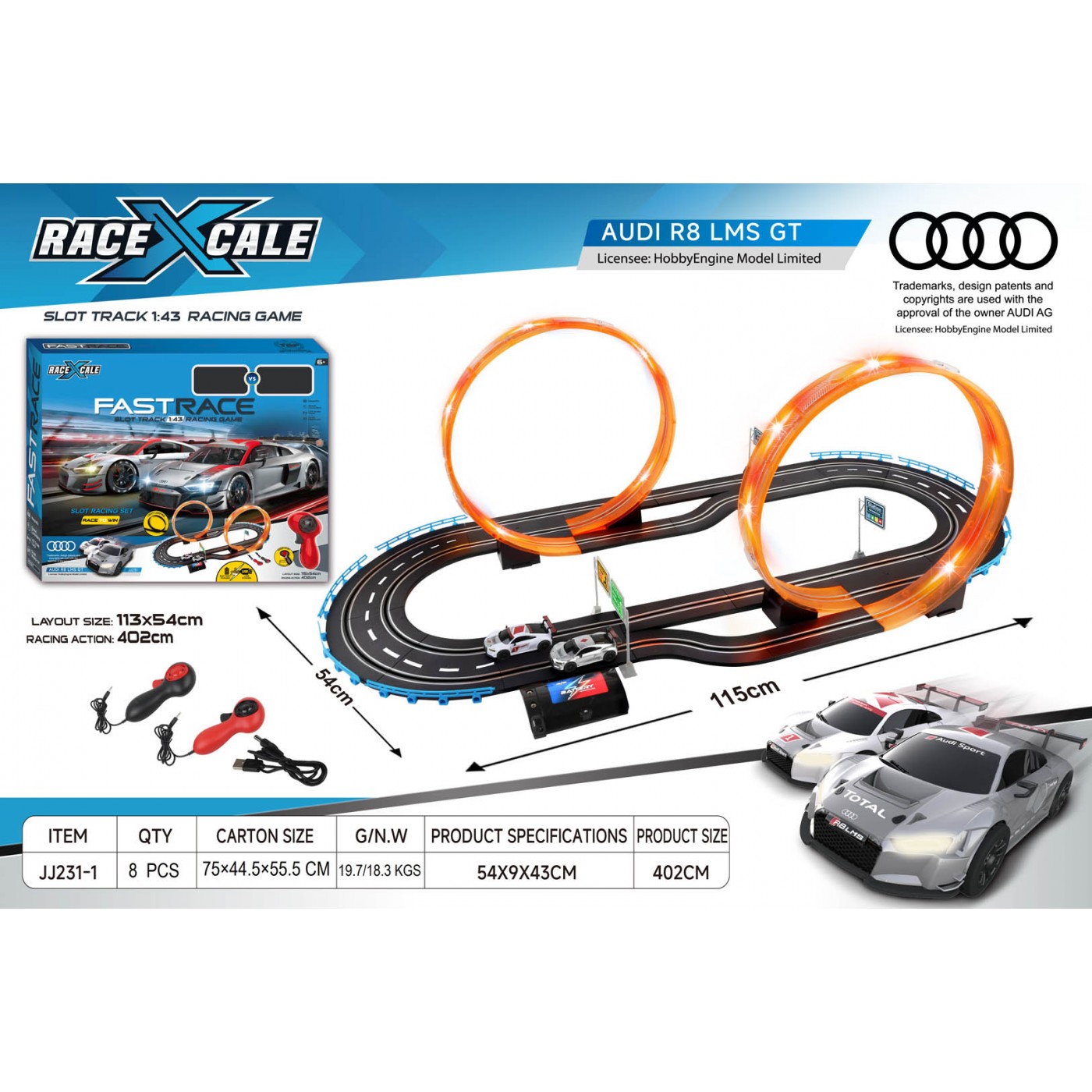 copy of R/C AUDI Pretekárska dráha 1:43 - 113x54 cm