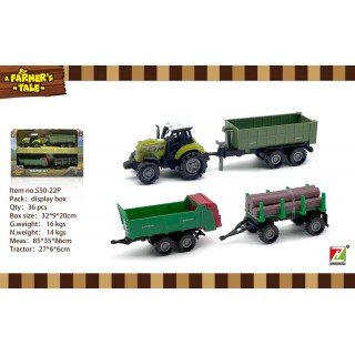 Traktor 1:48 so svetelnými a zvukovými funkciami + prívesy