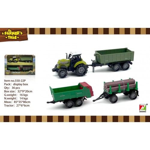 Traktor 1:48 so svetelnými a zvukovými funkciami + prívesy