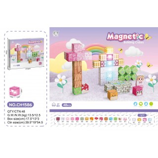 Sada magnetických kociek, magnetické bloky 48 ks + svetlo