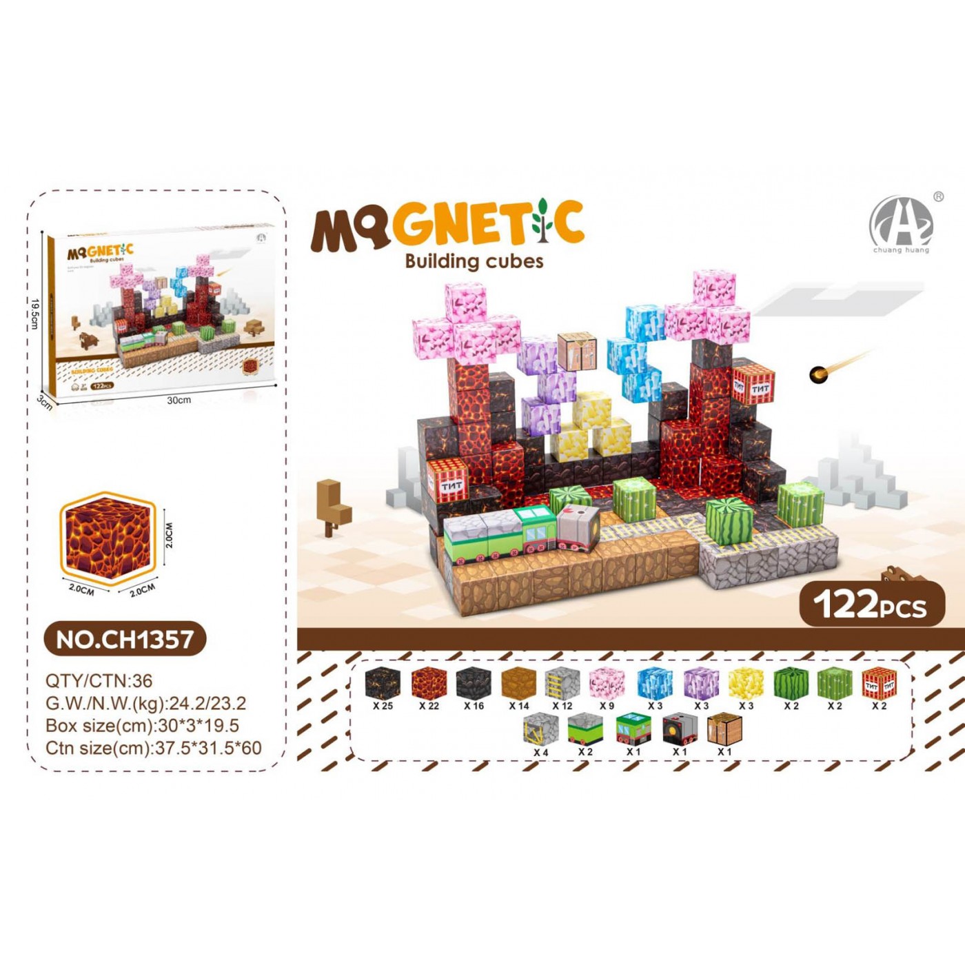 Sada magnetických kociek, magnetické kocky 122el.