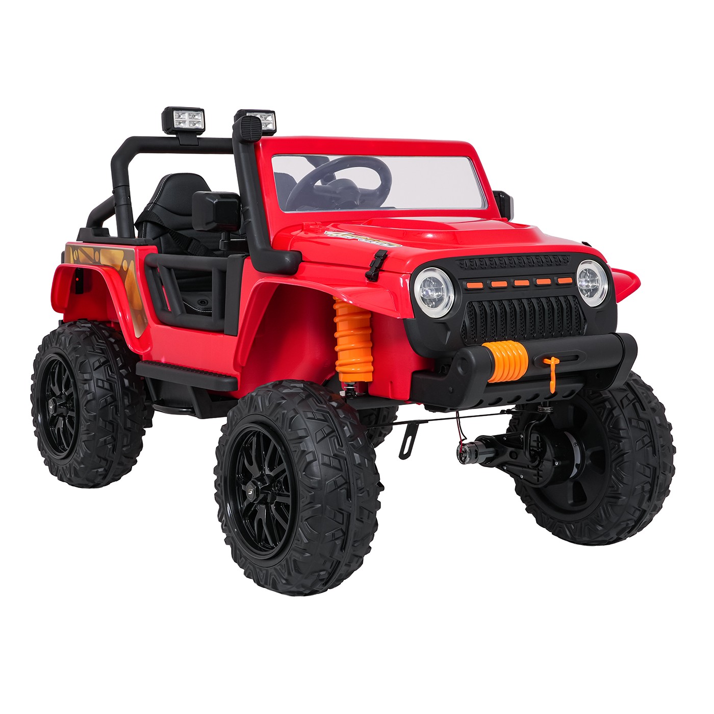 Červené vozidlo Jeep Monster