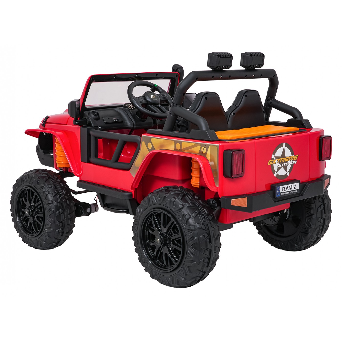 Červené vozidlo Jeep Monster