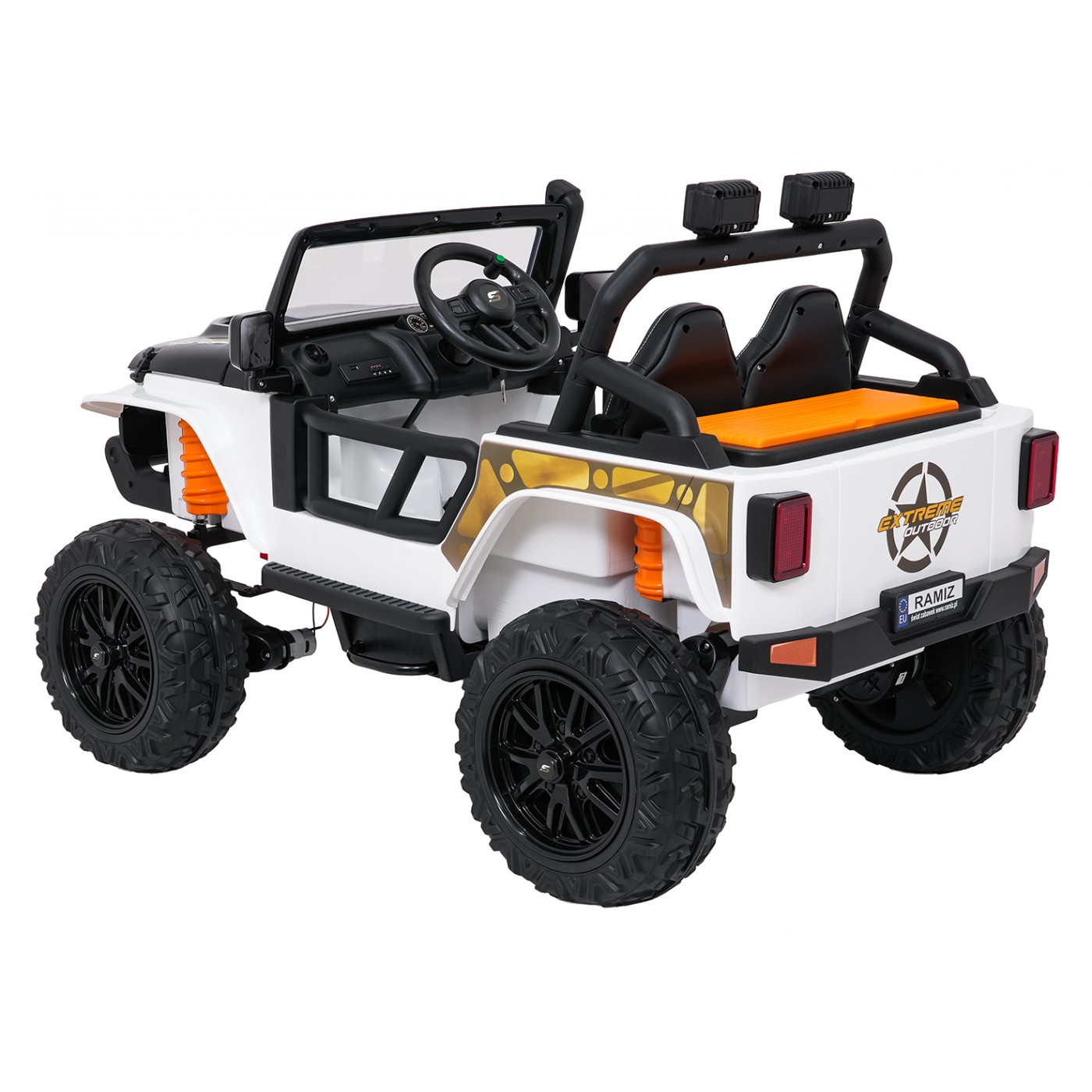 Biele vozidlo Jeep Monster