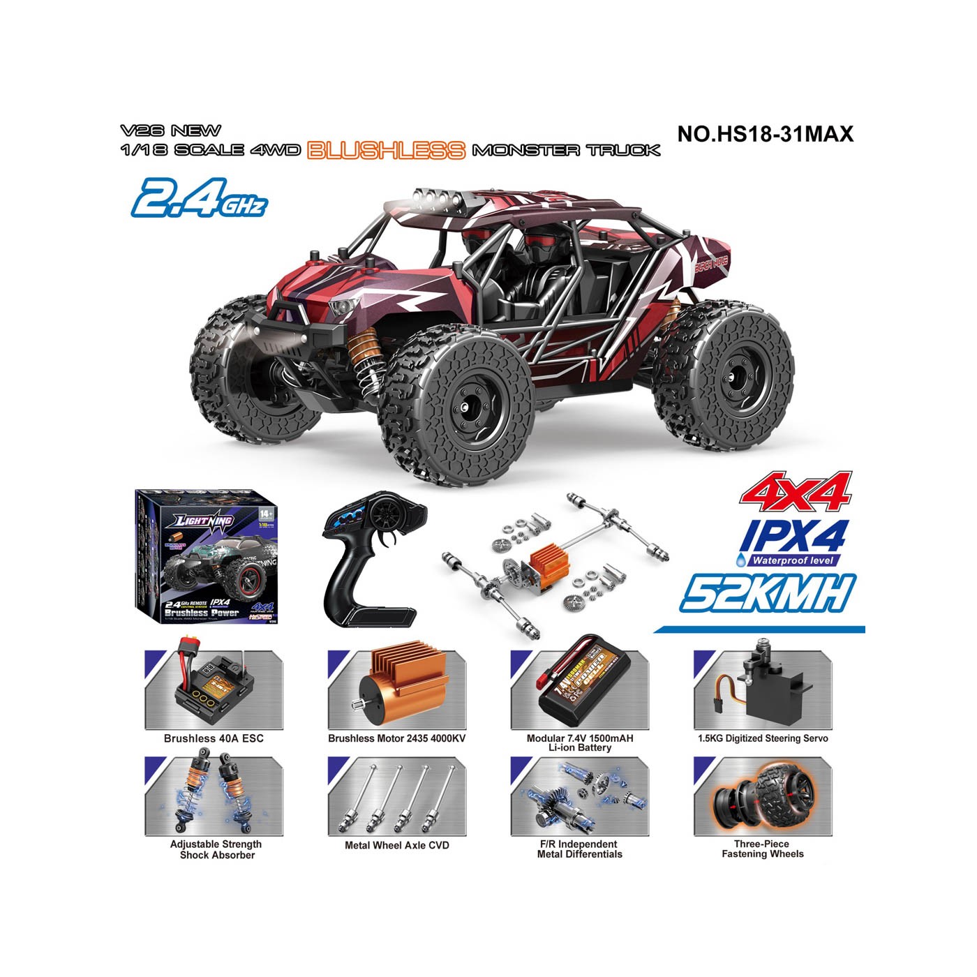 R/C 2,4GHz MONSTER MAX auto