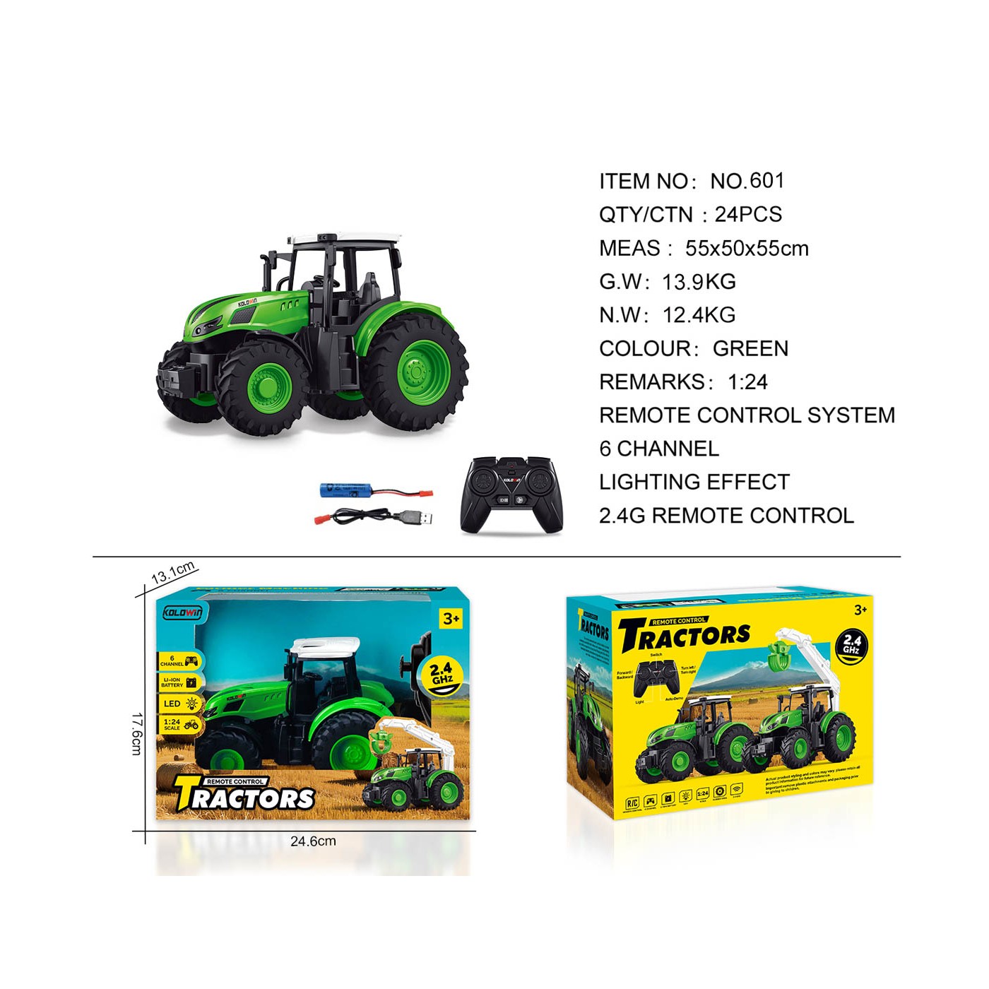 Zelený traktor 1:24 s diaľkovým ovládaním