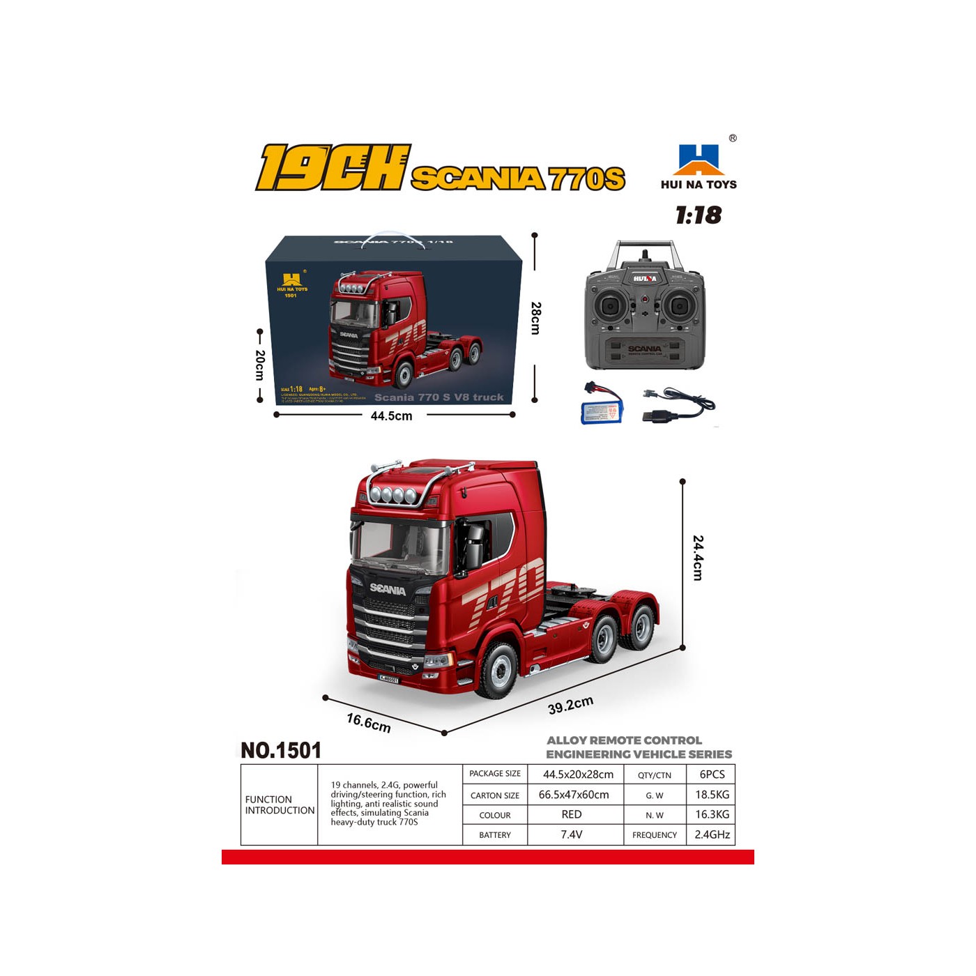 SCANIA 770S R/C truck 1:18 Červená