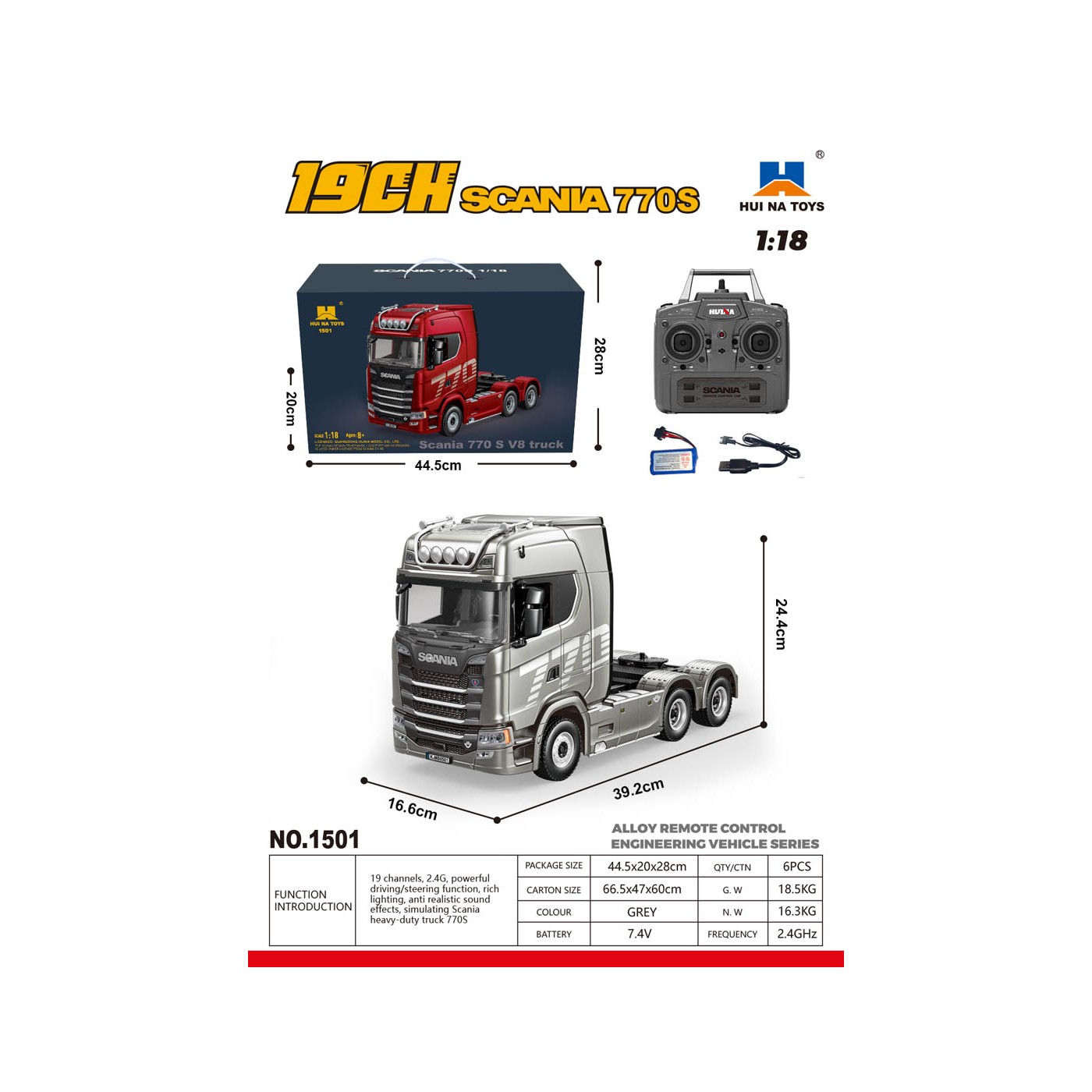 SCANIA 770S R/C nákladné auto 1:18 sivá