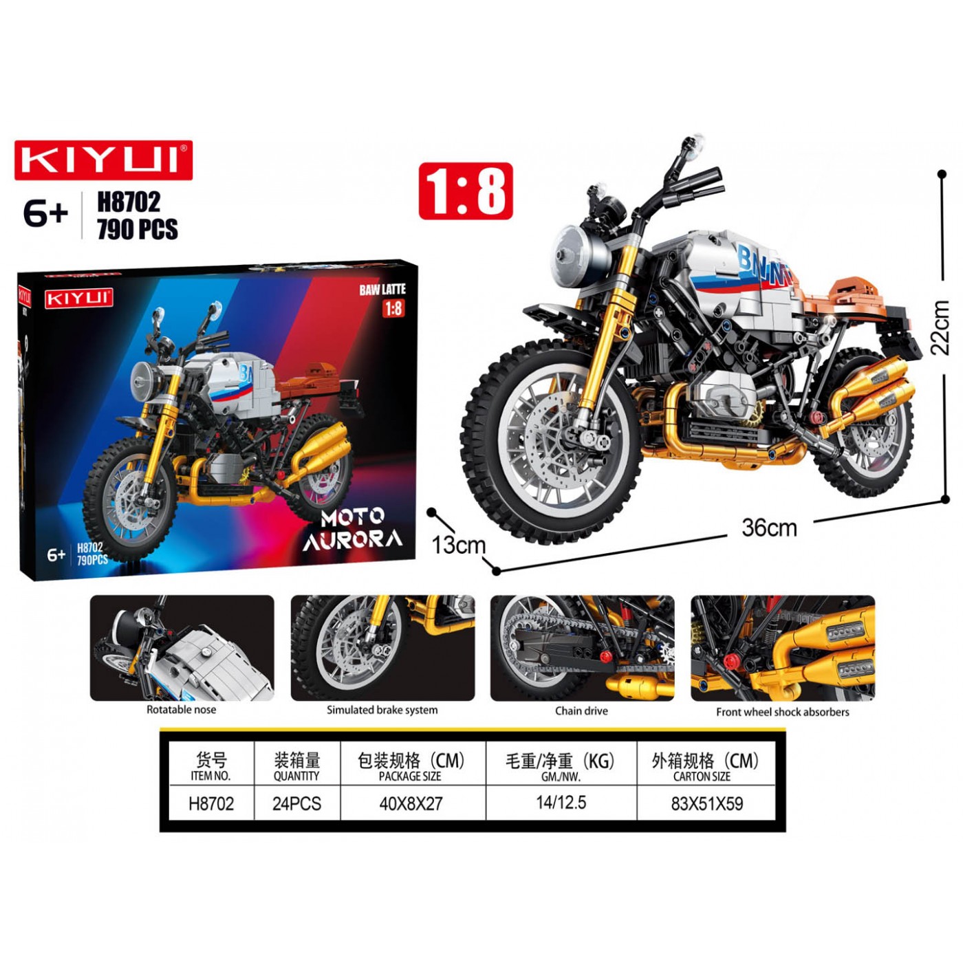 Motocykel Biela sada 790 prvkov.