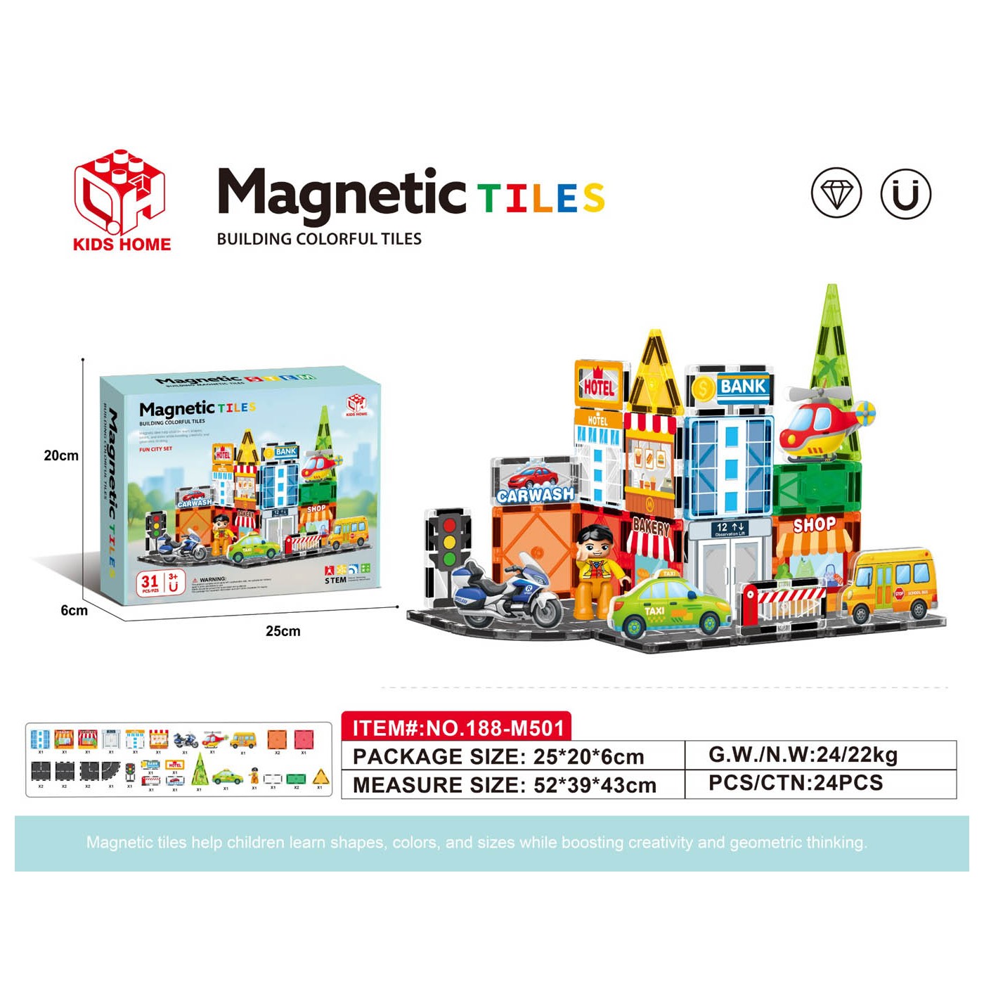 Sada magnetických tehličiek City 31el.