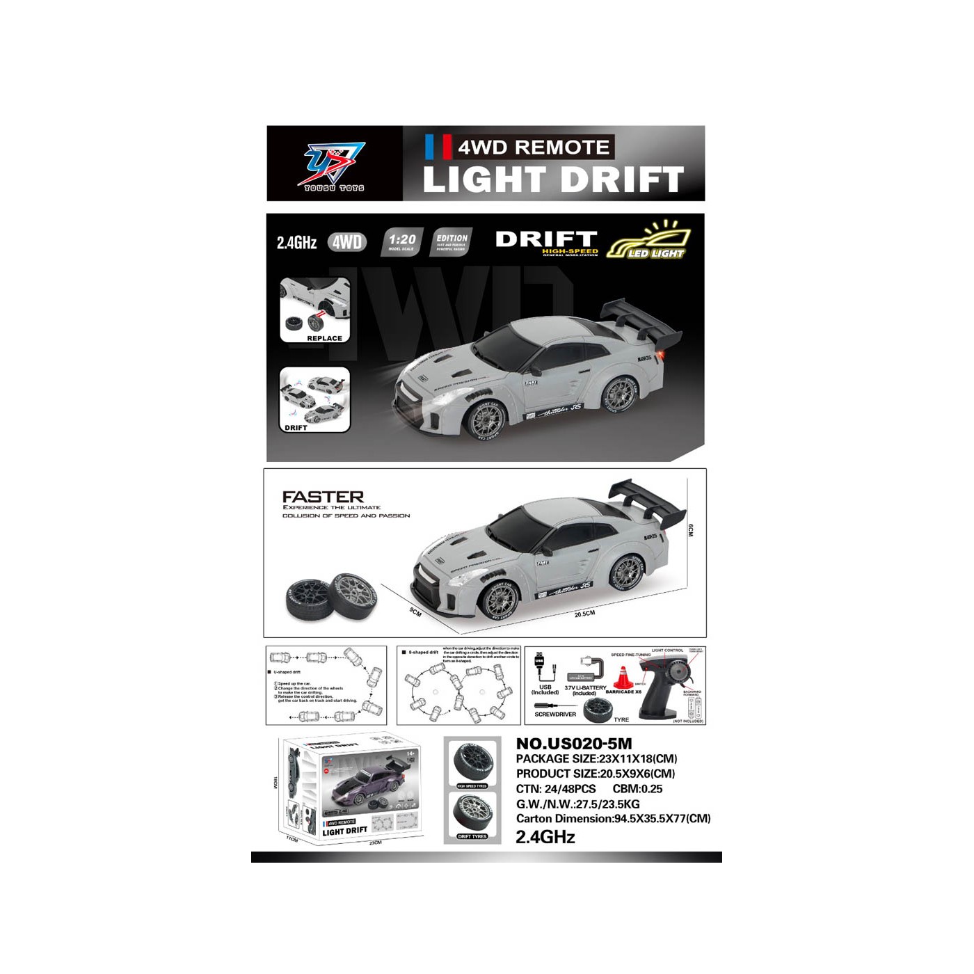 copy of R/C Drift Car 1:20 so svetlami Funkcia zelená