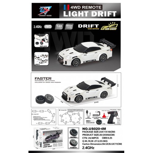 R/C Drift Car 1:20 so svetlami Funkcia biela