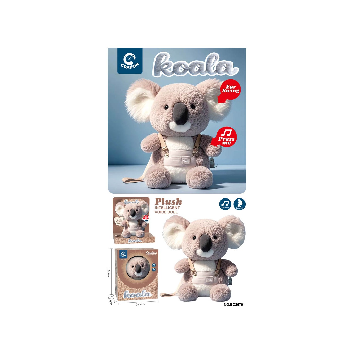 Interaktívna koala so svetelnou a zvukovou funkciou