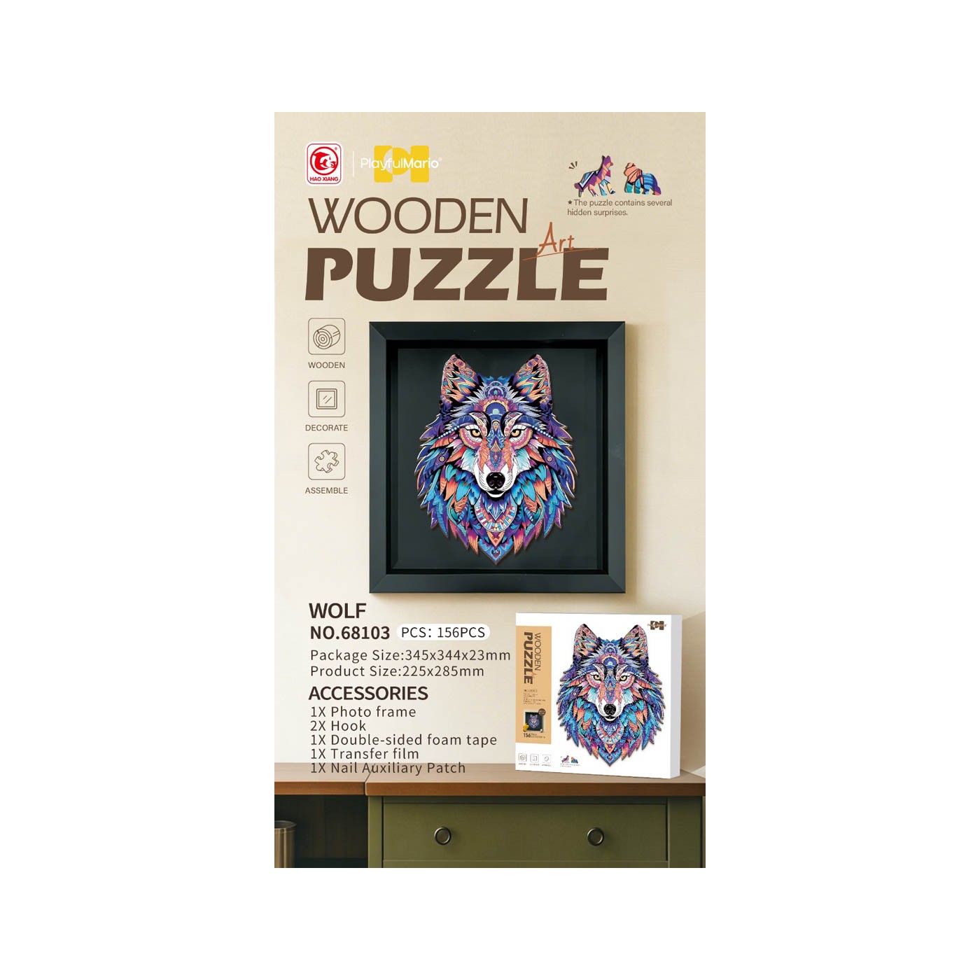 Drevená sada puzzle 156el. Wolf