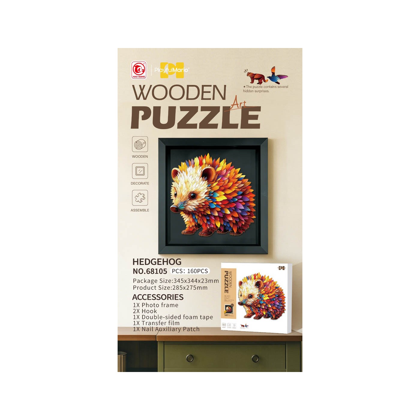 Sada drevených puzzle 160el. Ježko
