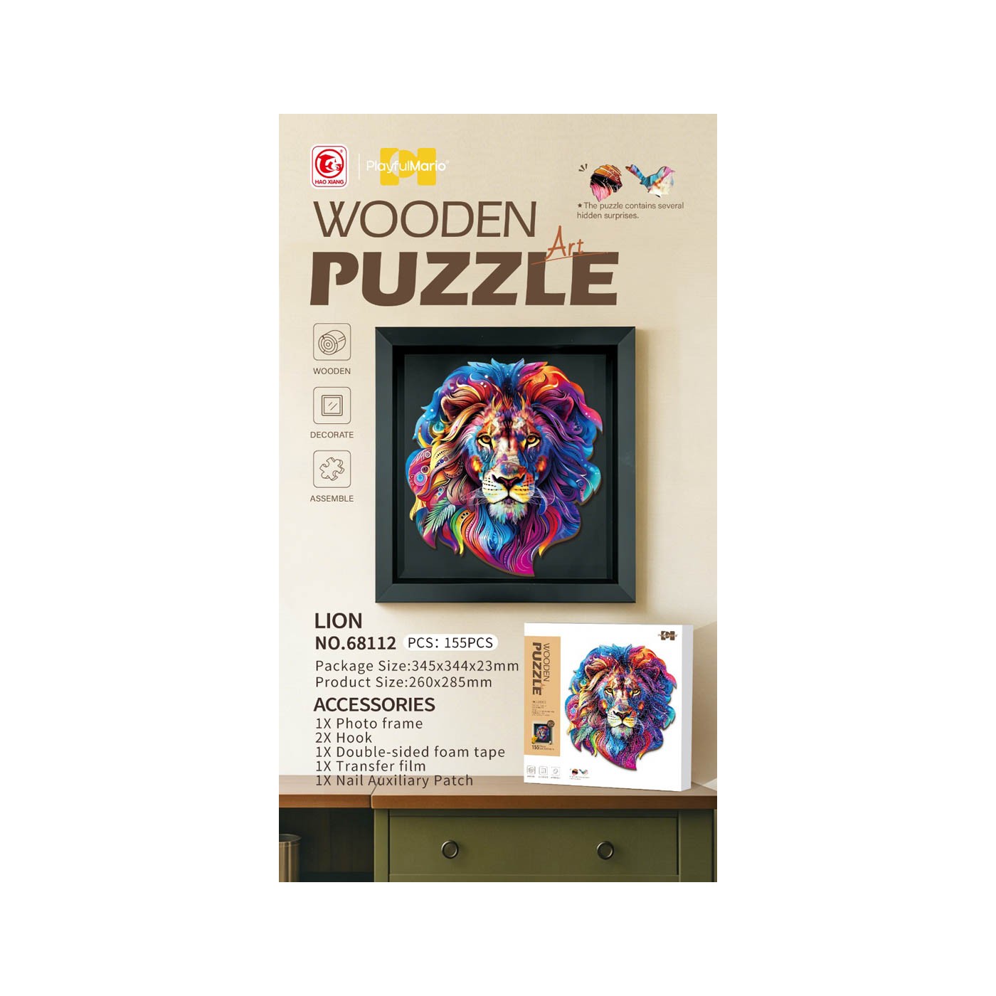 Drevené puzzle 155el. Lev
