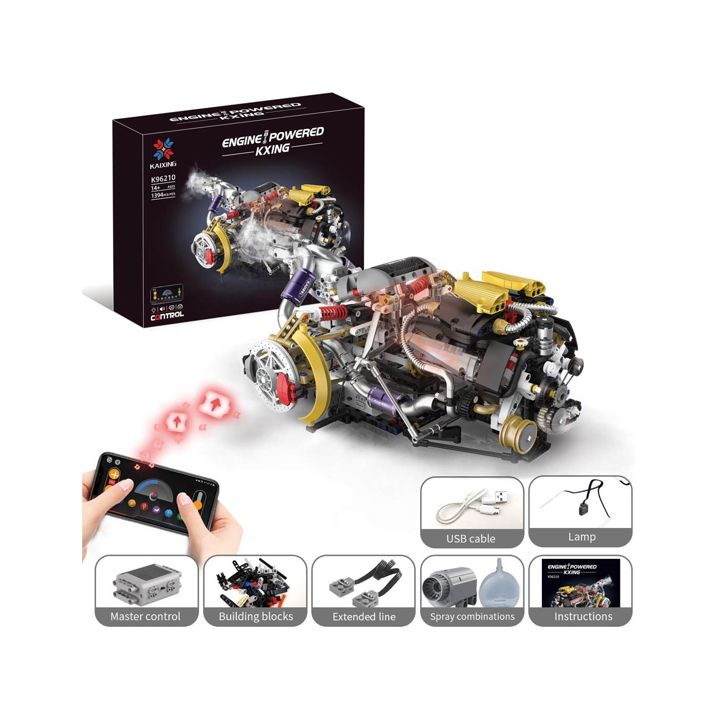 Sada tehál Motor s USB , svetlami a dymom 1394 párov.