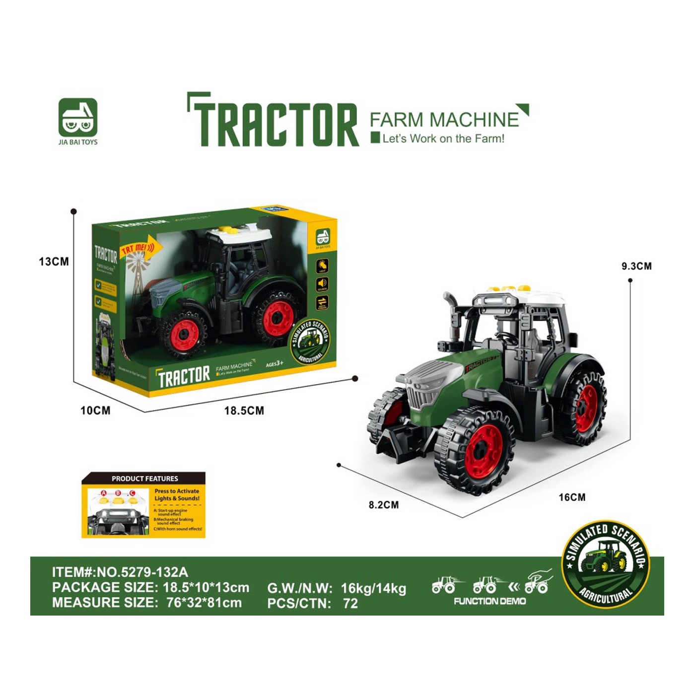 Traktor so svetelnou a zvukovou funkciou Tmavo zelená
