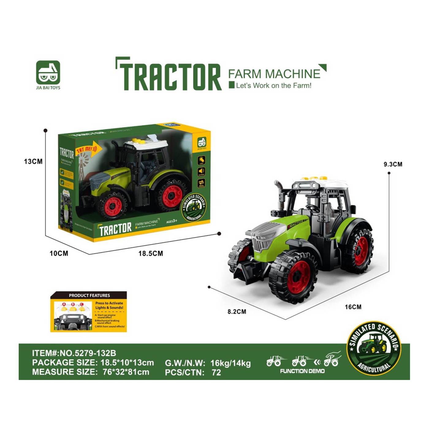 Traktor so svetelnou a zvukovou funkciou Jasne zelená