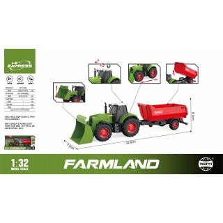 Zelený traktor so svetlami a zvukom 1:32 + červený príves