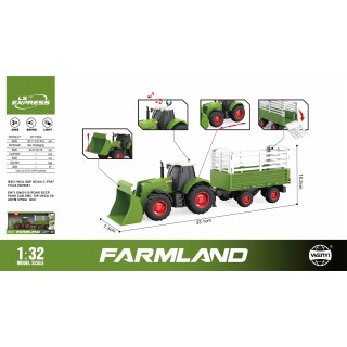 Zelený traktor so svetlami a zvukom 1:32 + zelený príves