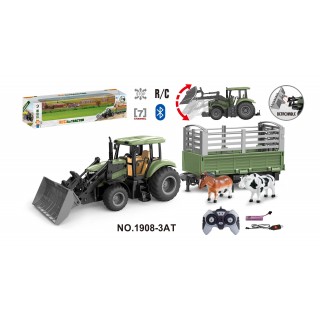 Zelený traktor s prívesom R/C 1:20 + zvieratá