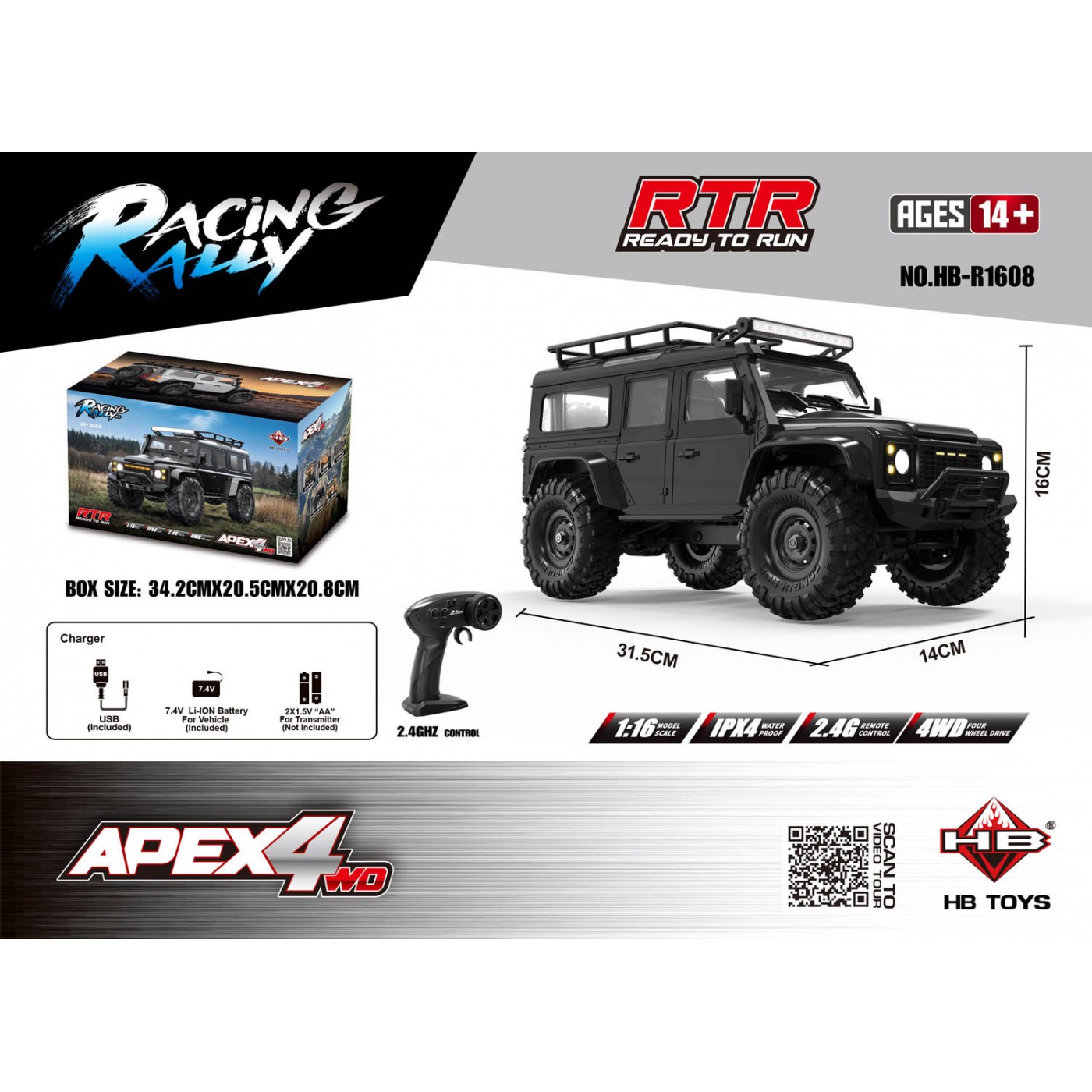 R/C terénne auto RTR APEX 4 1:16 Black