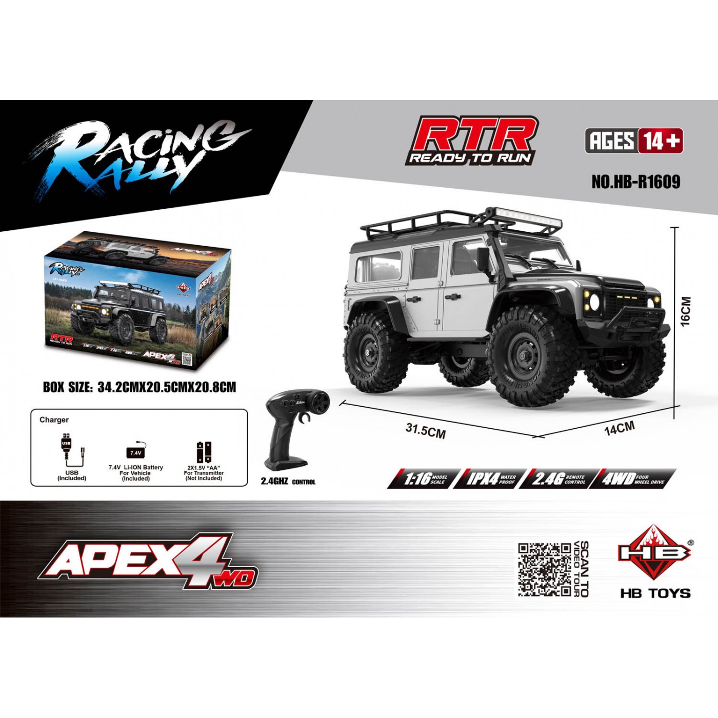 R/C terénne auto RTR APEX 4 1:16 biela