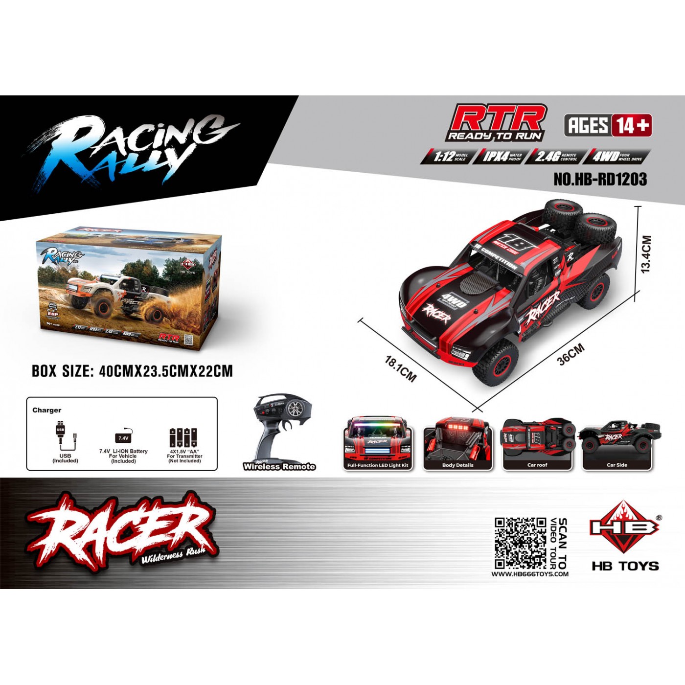R/C terénne auto RACE 18 1:12 čierno-červené