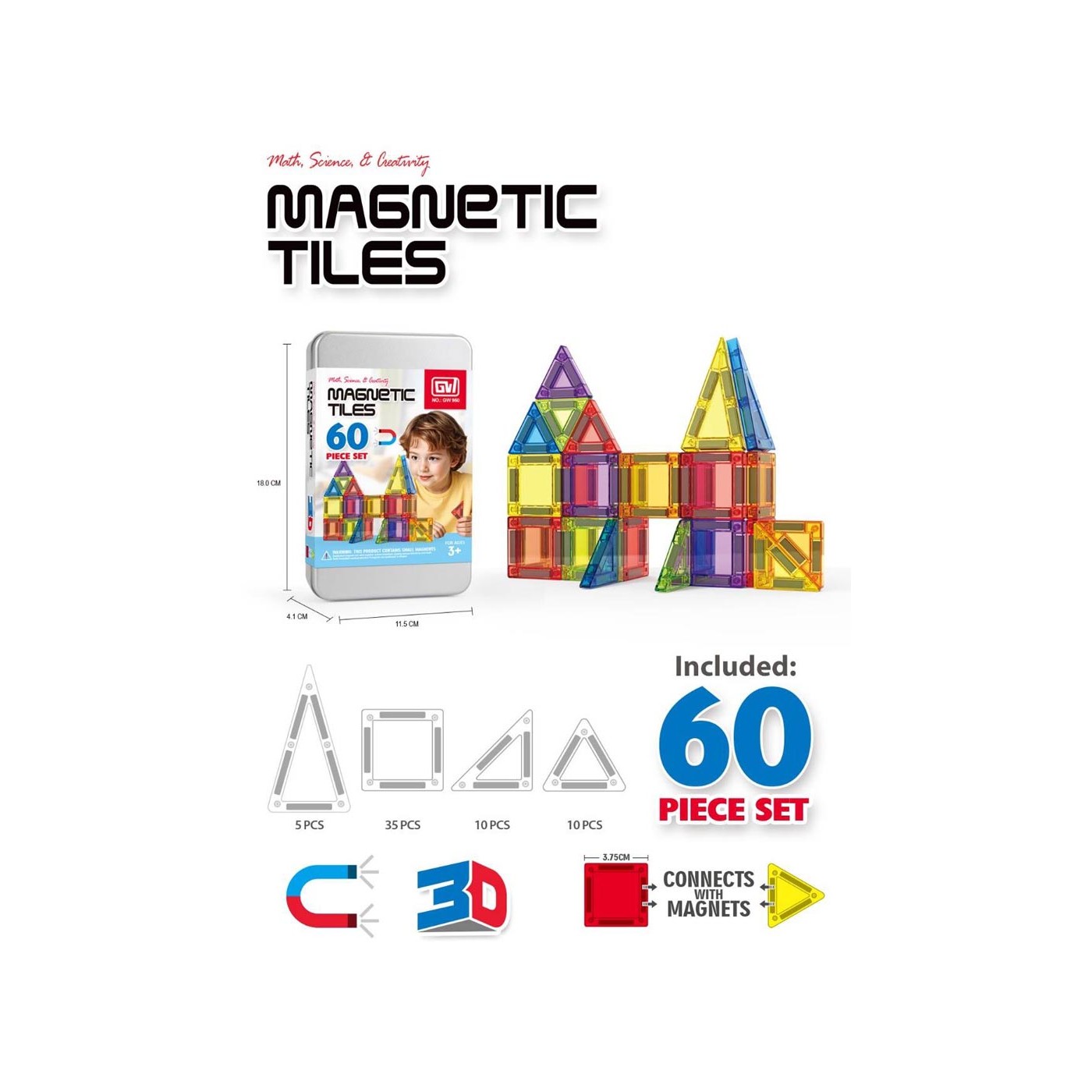 Sada magnetických tehličiek 60el. + krabica