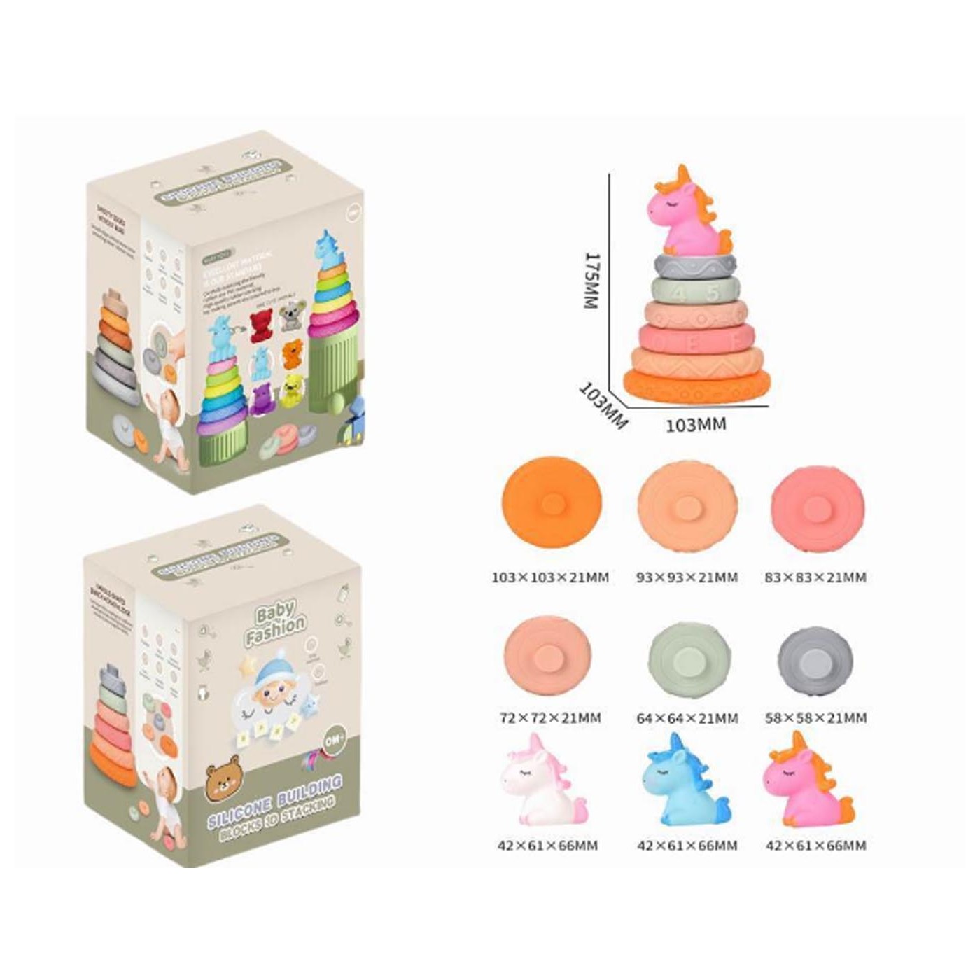 Mäkká farebná senzorická pyramída Unicorn
