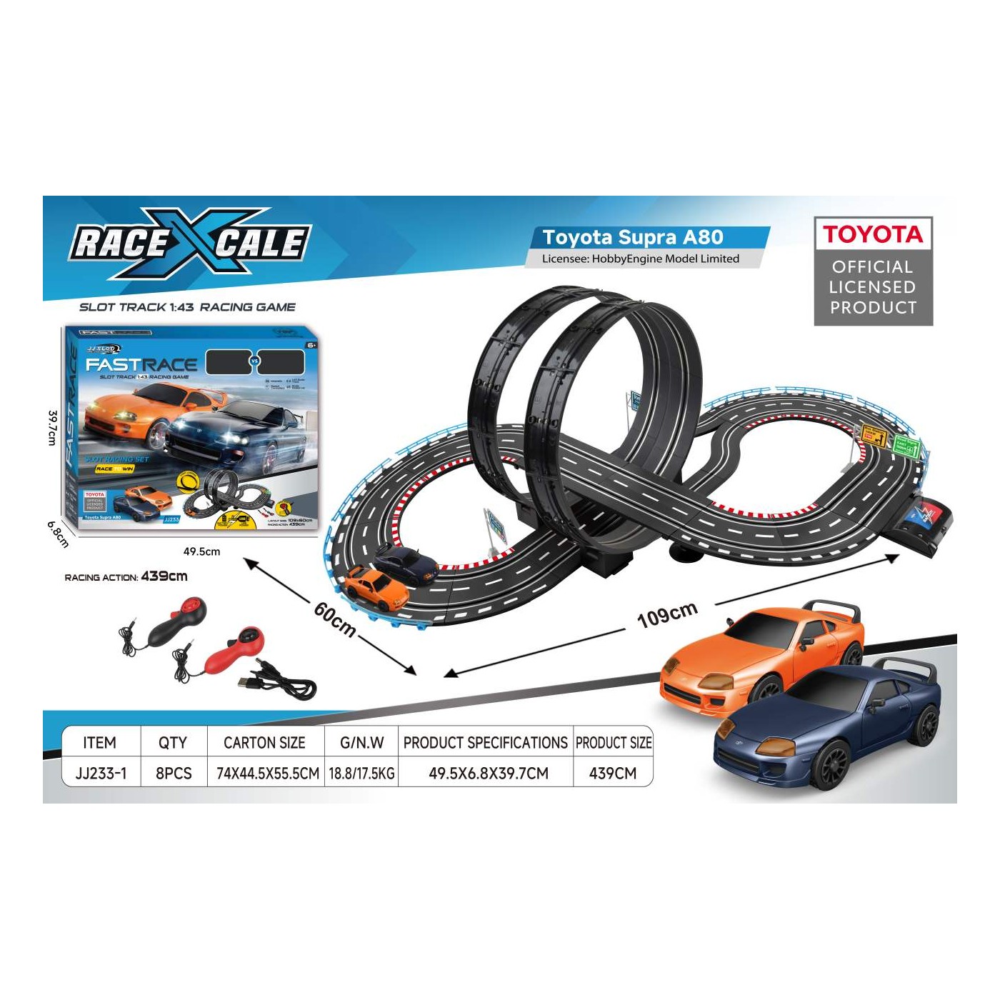 R/C TOYOTA Pretekárska dráha 1:43 - 109x60 cm