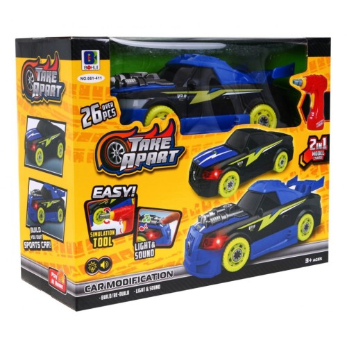 Skladacie športové autíčka 2v1 pre deti 3+ Elektrický skrutkovač + Skrutkovač + Zvuky Svetlá