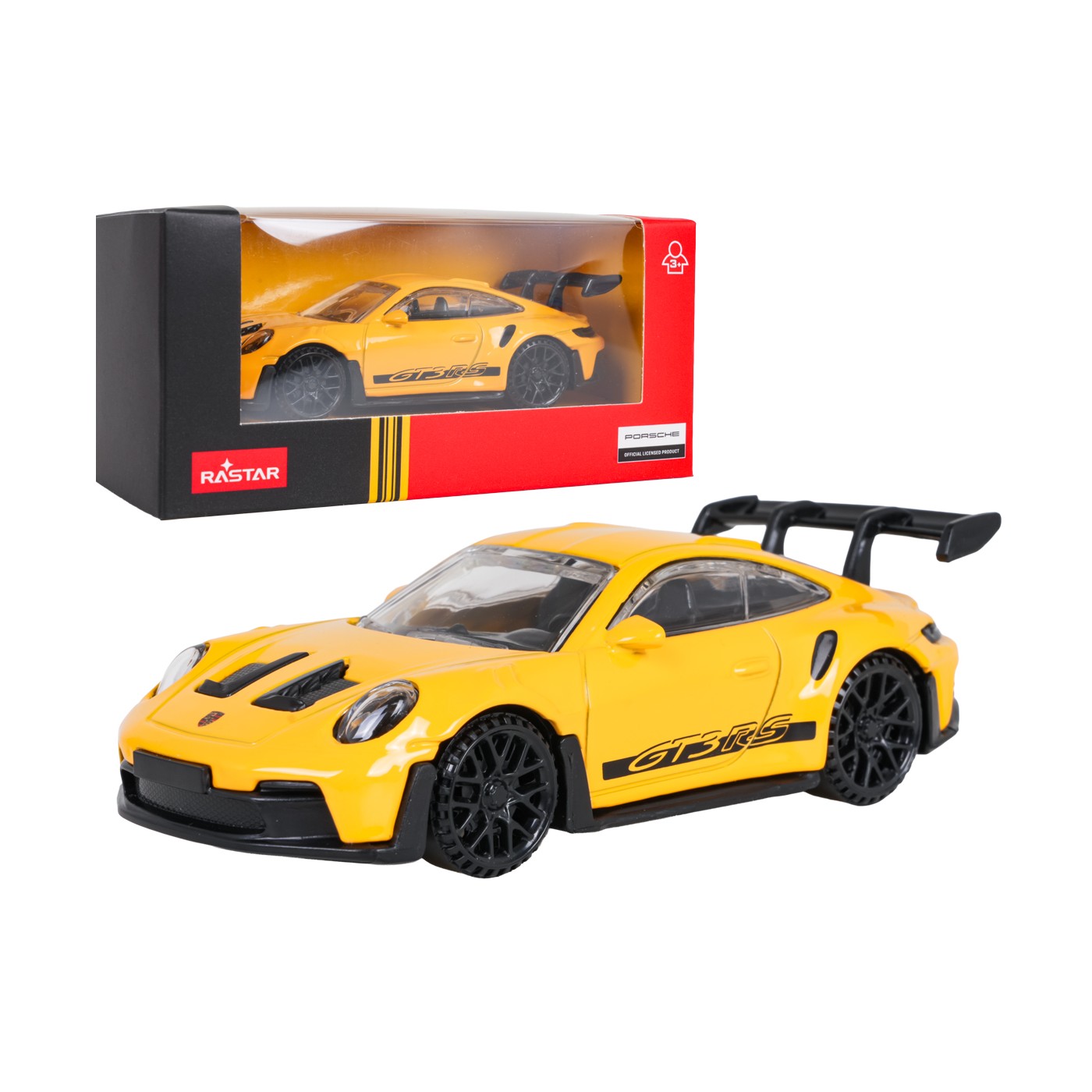 Kovové auto 1:43 Porsche 911 GT3 RS žlté RASTAR