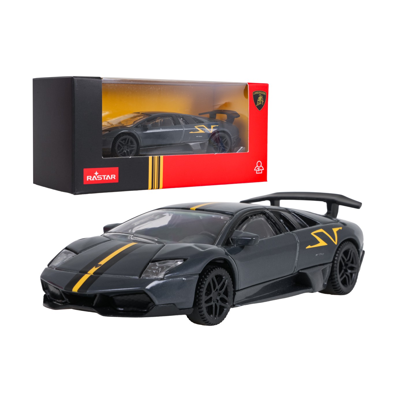 Kovové auto 1:43 Murcielago LP 670-4 SV Superveloce sivá RASTAR