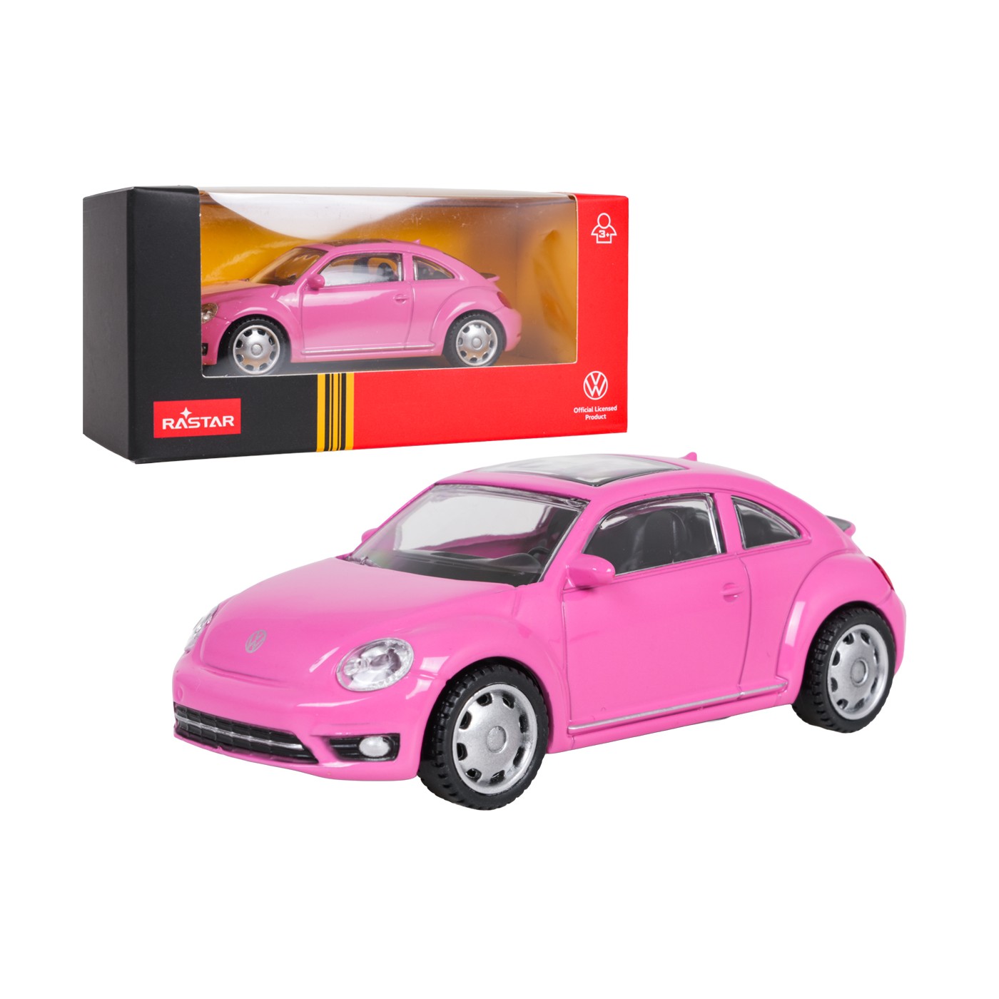 Kovové auto 1:43 Volkswagen Beetle ružové RASTAR