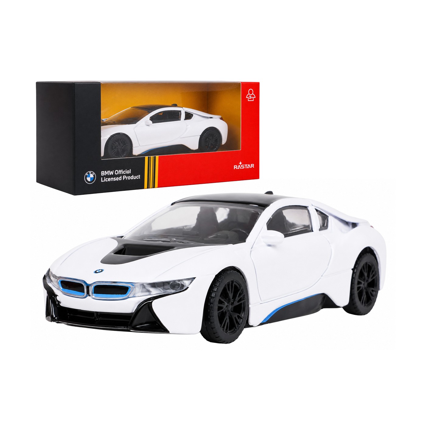 Kovové auto 1:43 BMW i8 bielej farby RASTAR