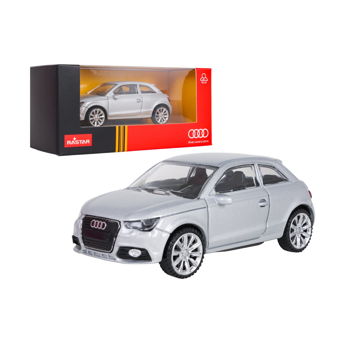 Kovové auto 1:43 Audi A1 strieborné RASTAR