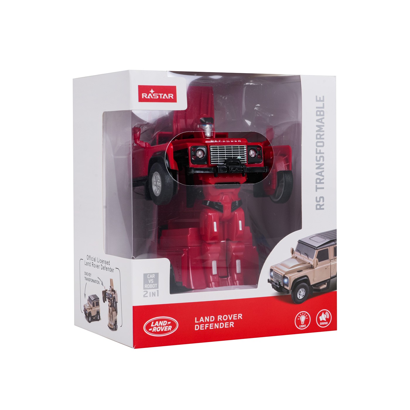 Kovové auto/robot 2v1 1:32 Land Rover Defender Červený RASTAR