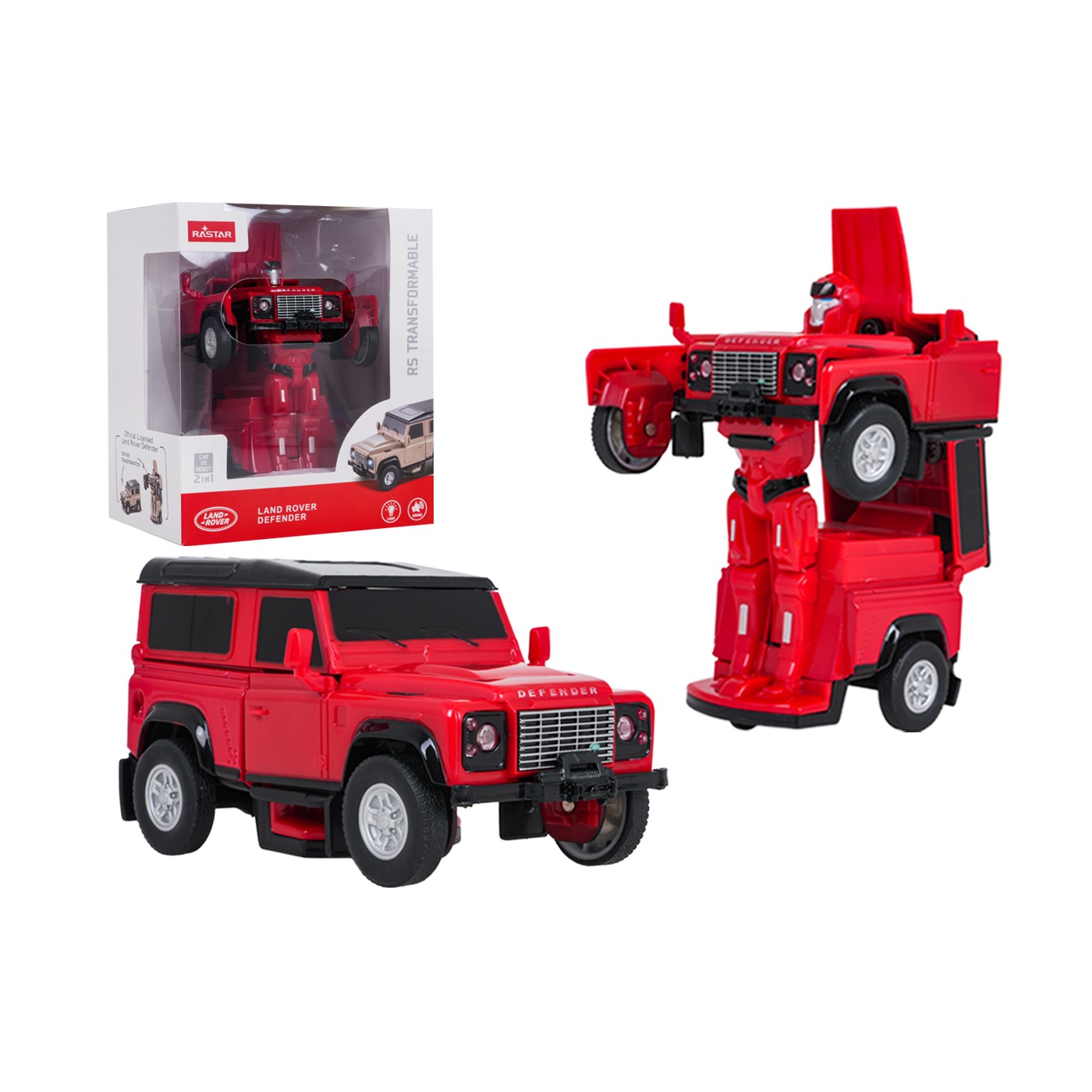 Kovové auto/robot 2v1 1:32 Land Rover Defender Červený RASTAR