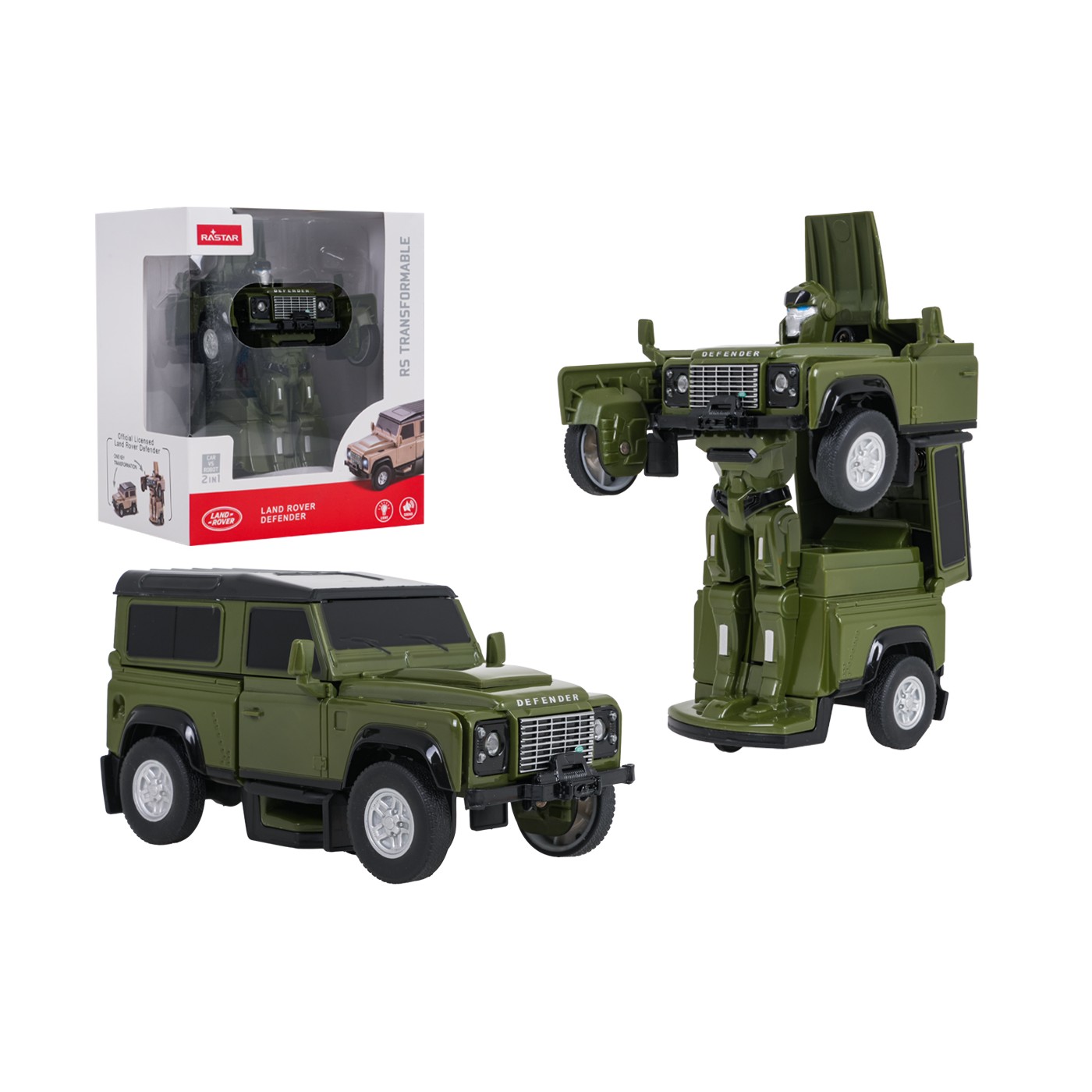 Autíčko/robot 2 v 1 v mierke 1:32 Land Rover Defender zelený RASTAR